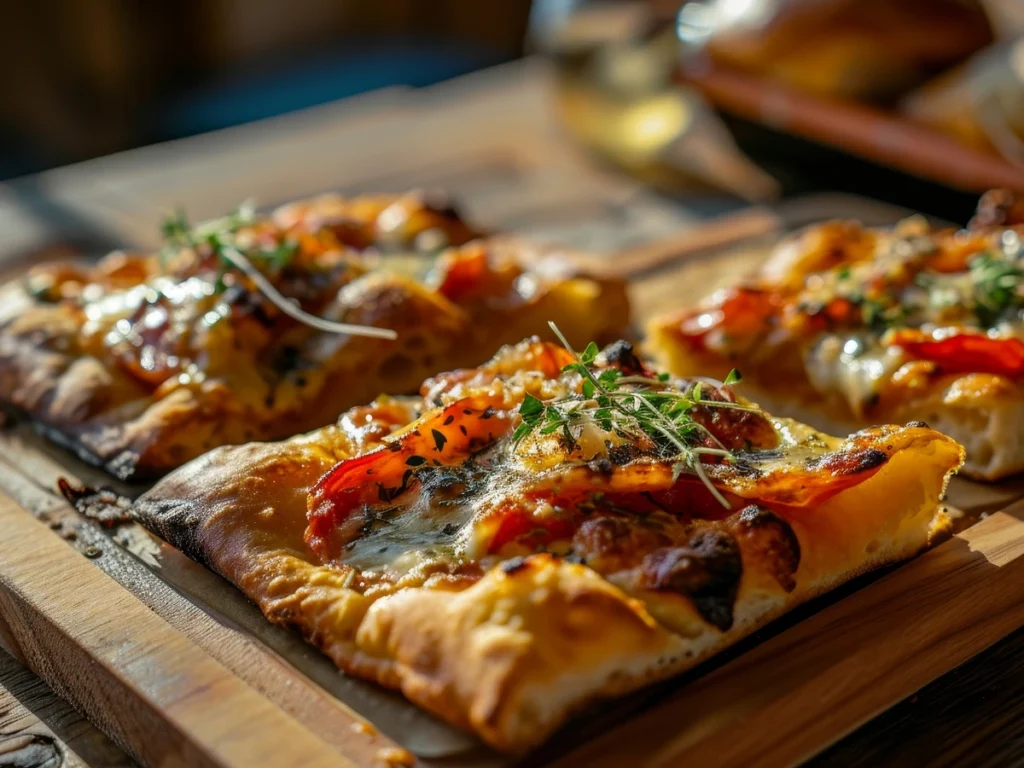 Classic Apple Brie and Caramelized Onion Flatbread with Fresh Thyme Leaves 