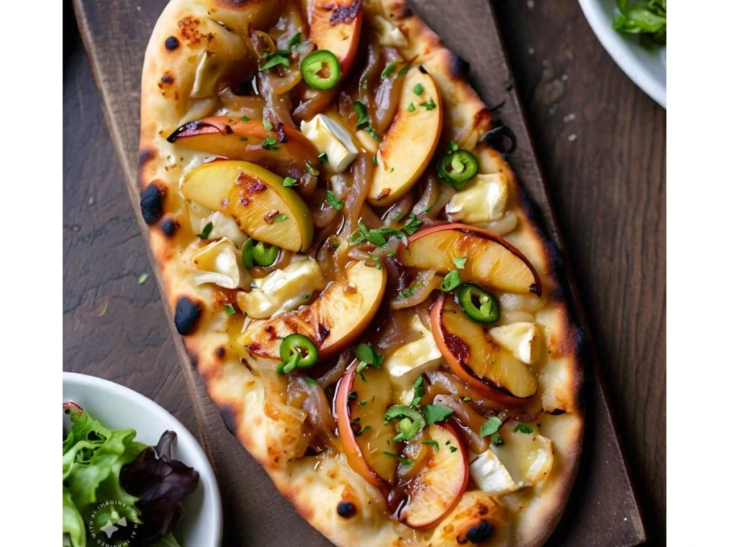 Spicy Apple Brie and Caramelized Onion Flatbread with Jalapeños 