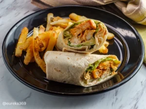 prepared buffalo wraps with fries