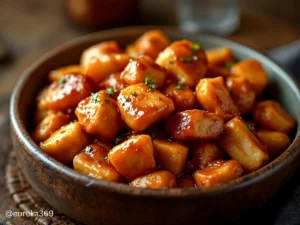 Bite sized chicken drenched in buffalo sauce